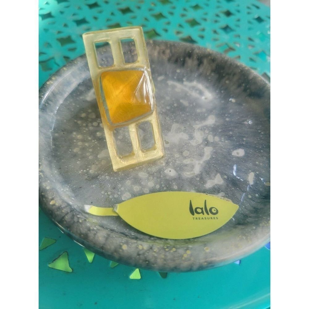 Lalo Orna Women Ring Large Yellow Stone Treasure Handmade Stretchy Fit Resin NWT